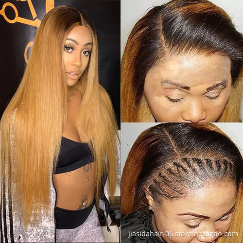 26 inches Long Human Hair Lace Front Wigs For Black Women, Pre Plucked Natural Hairline 4X4 Ombre Lace Wigs With Baby Hair